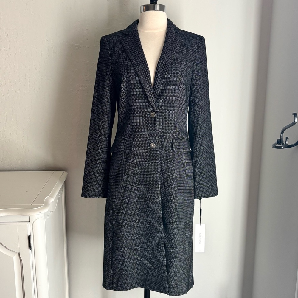 Calvin Klein Single Breast Classic Women’s Coat Black Print, Size 6, NWT